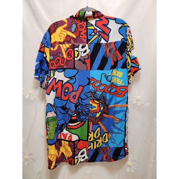 Reason Mens Large Shirt Button Up Pop Art Retro Comic Graphic Wild Colorful Geek - Picture 11 of 14